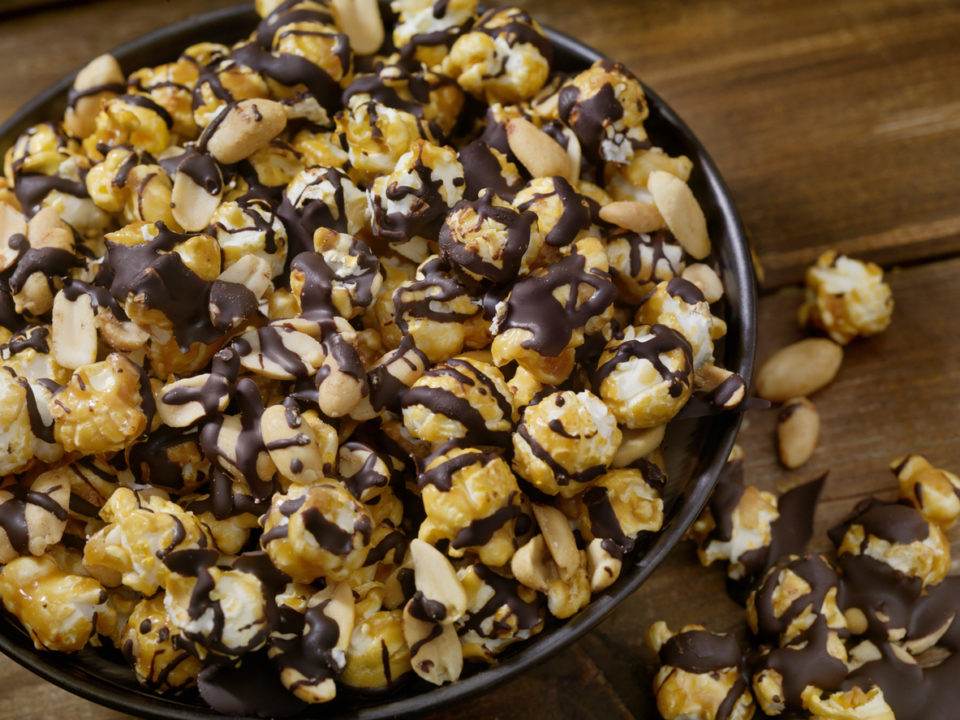 Chocolate Caramel Popcorn with Peanuts