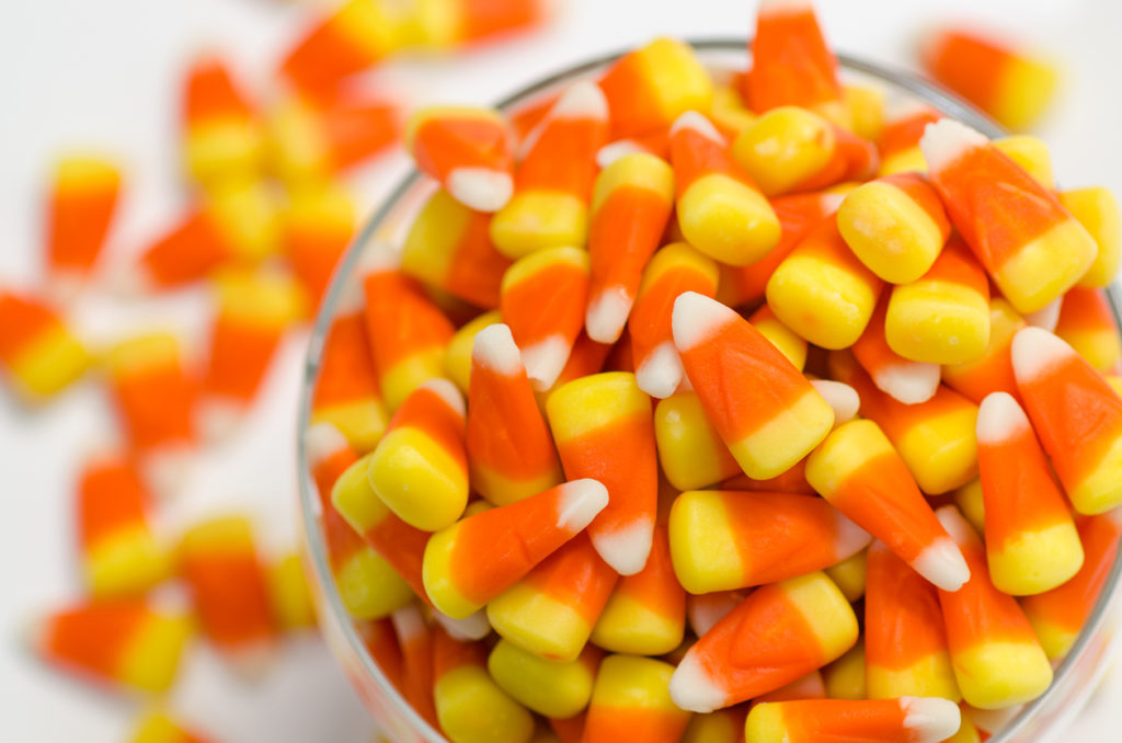 Bowl of candy corn close-up